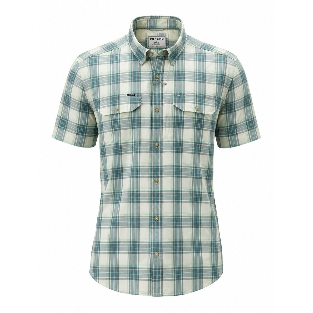 Poncho Fishing Shirt Mens XL Plaid Performance Short Sleeve Magnetic Pockets UPF